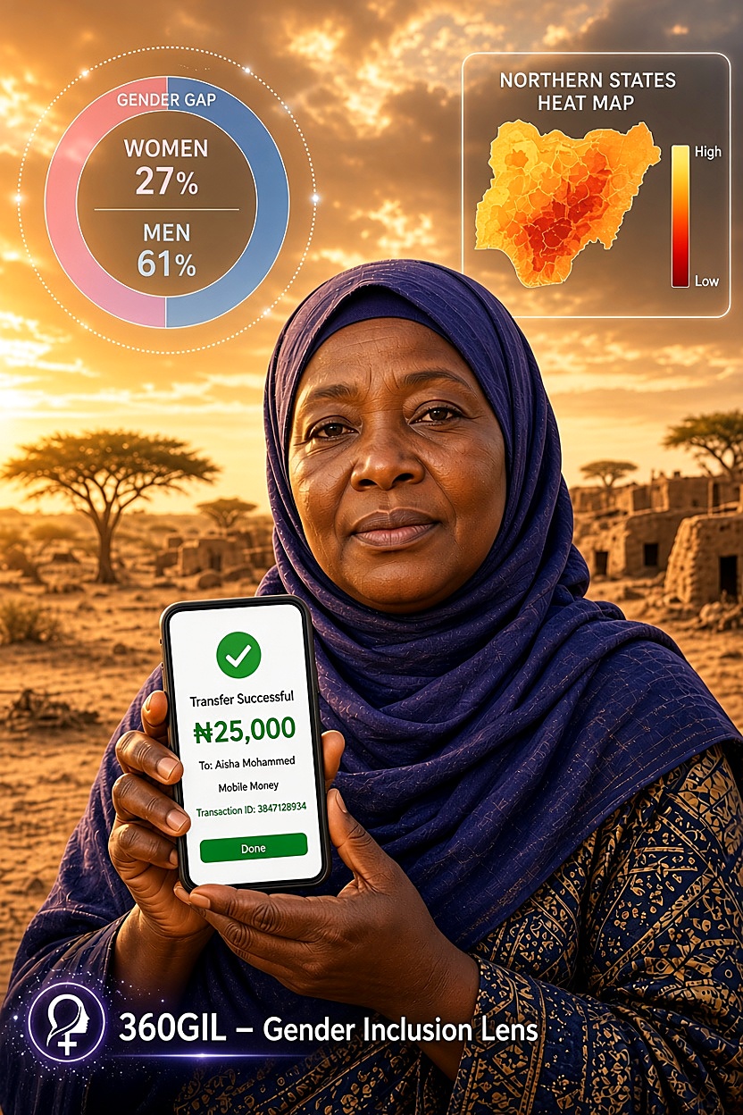 A woman in a remote community completing a mobile money transfer via 360GIL